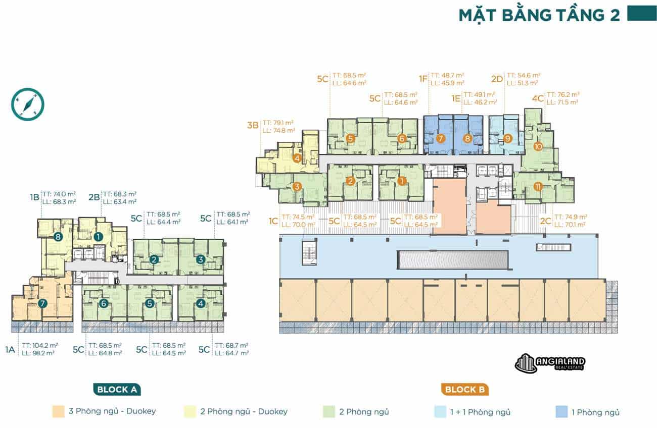 Mặt bằng tầng 02 căn hộ chung cư Dlusso Quận 2