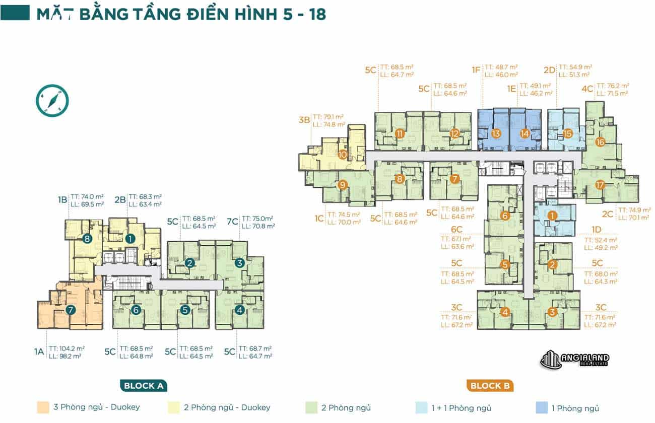 Mặt bằng tầng 05-18 căn hộ chung cư Dlusso Quận 2