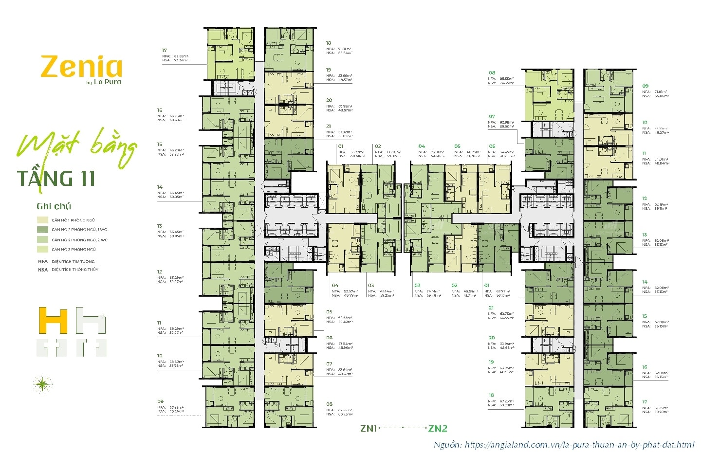 Mặt bằng tầng tháp Zenia (Zanica) dự án La Pura (Lapura) Phát Đạt - Tầng 04-10