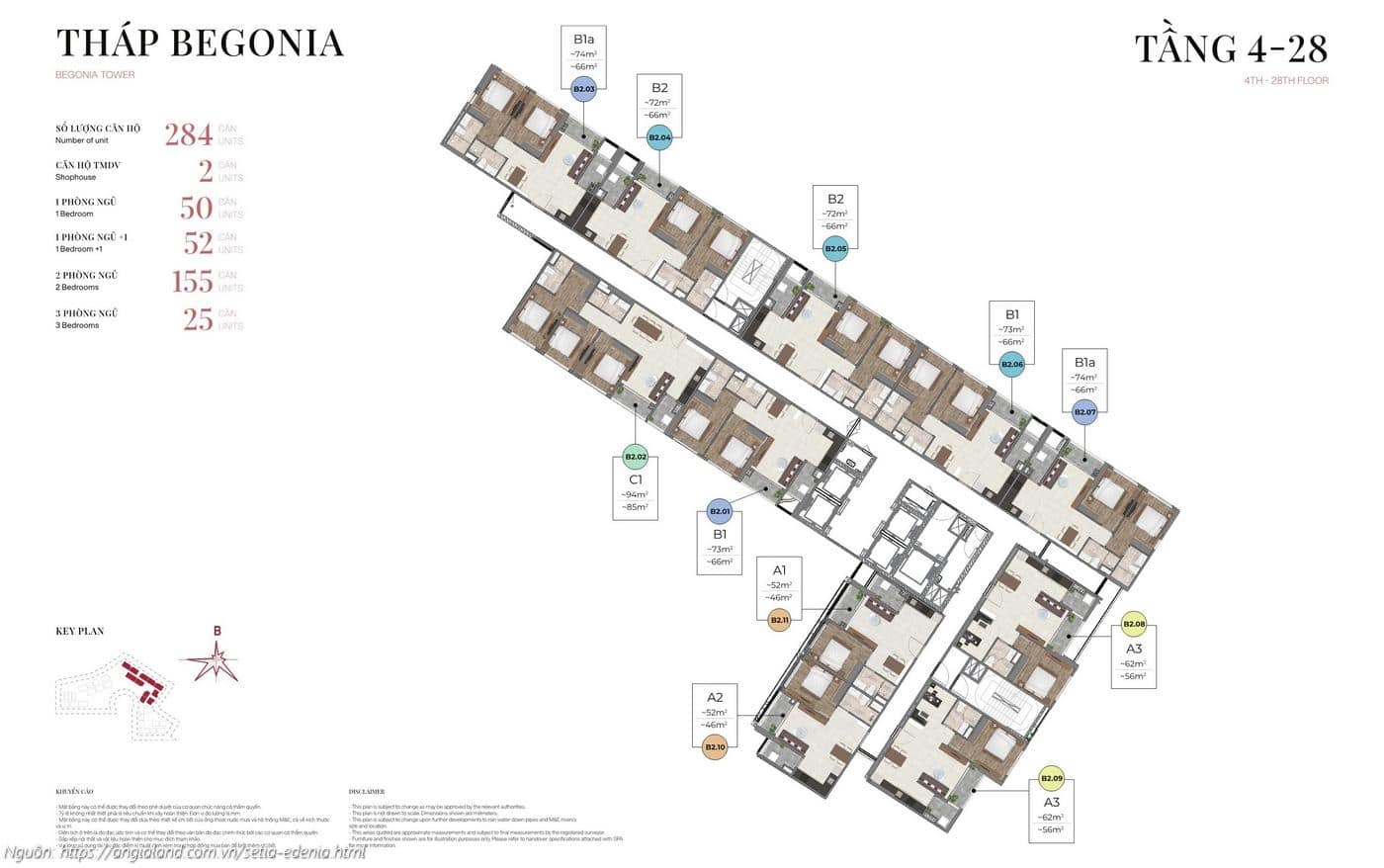 Mặt bằng Tháp Begonia (Tầng 4-28) dự án Setia Edenia Lái Thiêu (284 căn hộ)