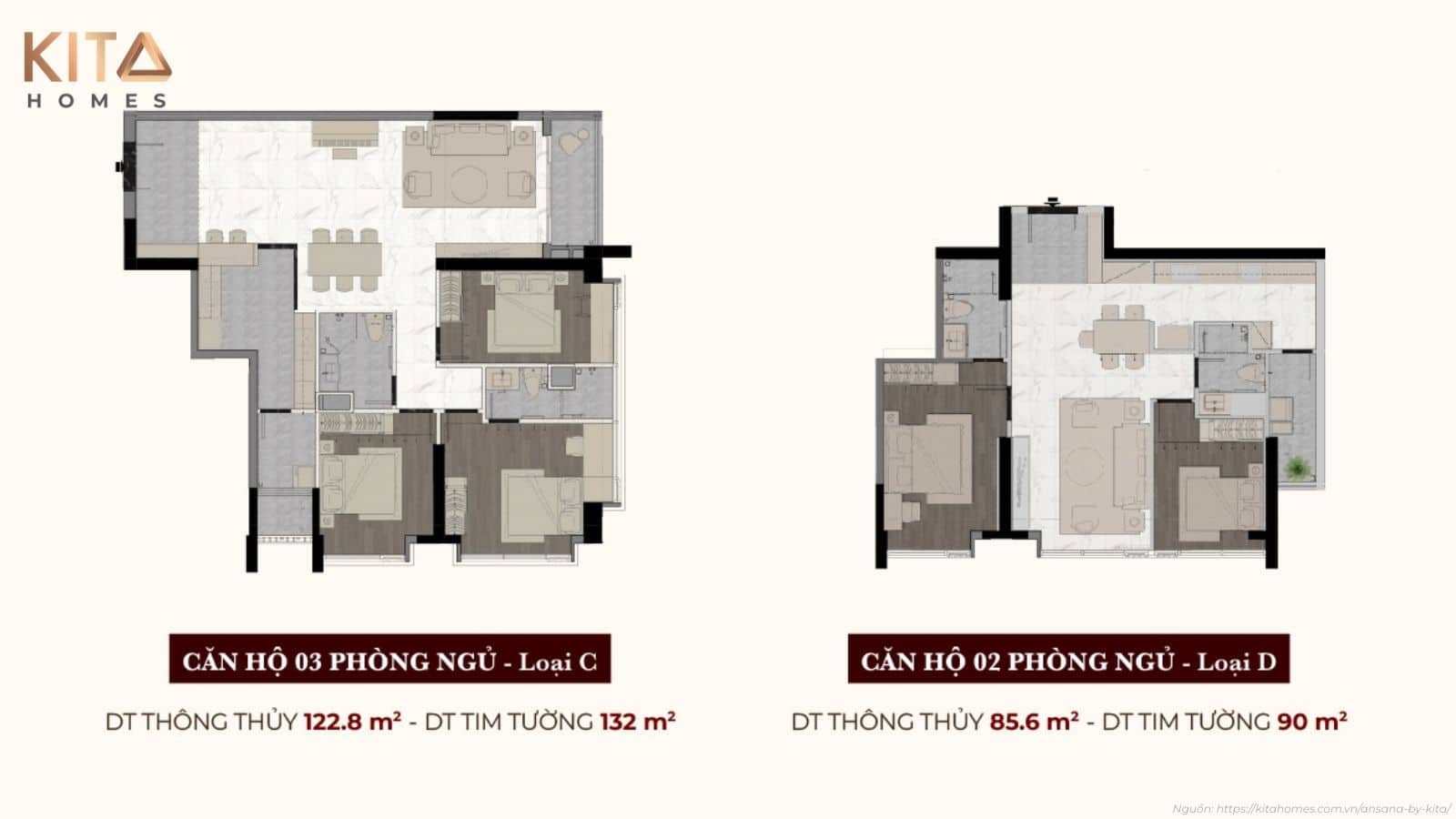 Sơ đồ thiết kế layout chi tiết và cách bố trí không gian các căn hộ dự án Ansana by Kita