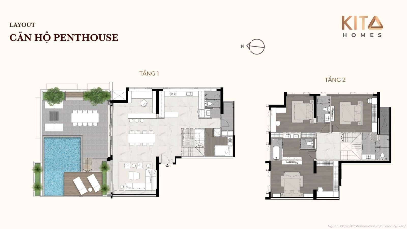 Sơ đồ thiết kế layout chi tiết và cách bố trí không gian các căn hộ dự án Ansana by Kita