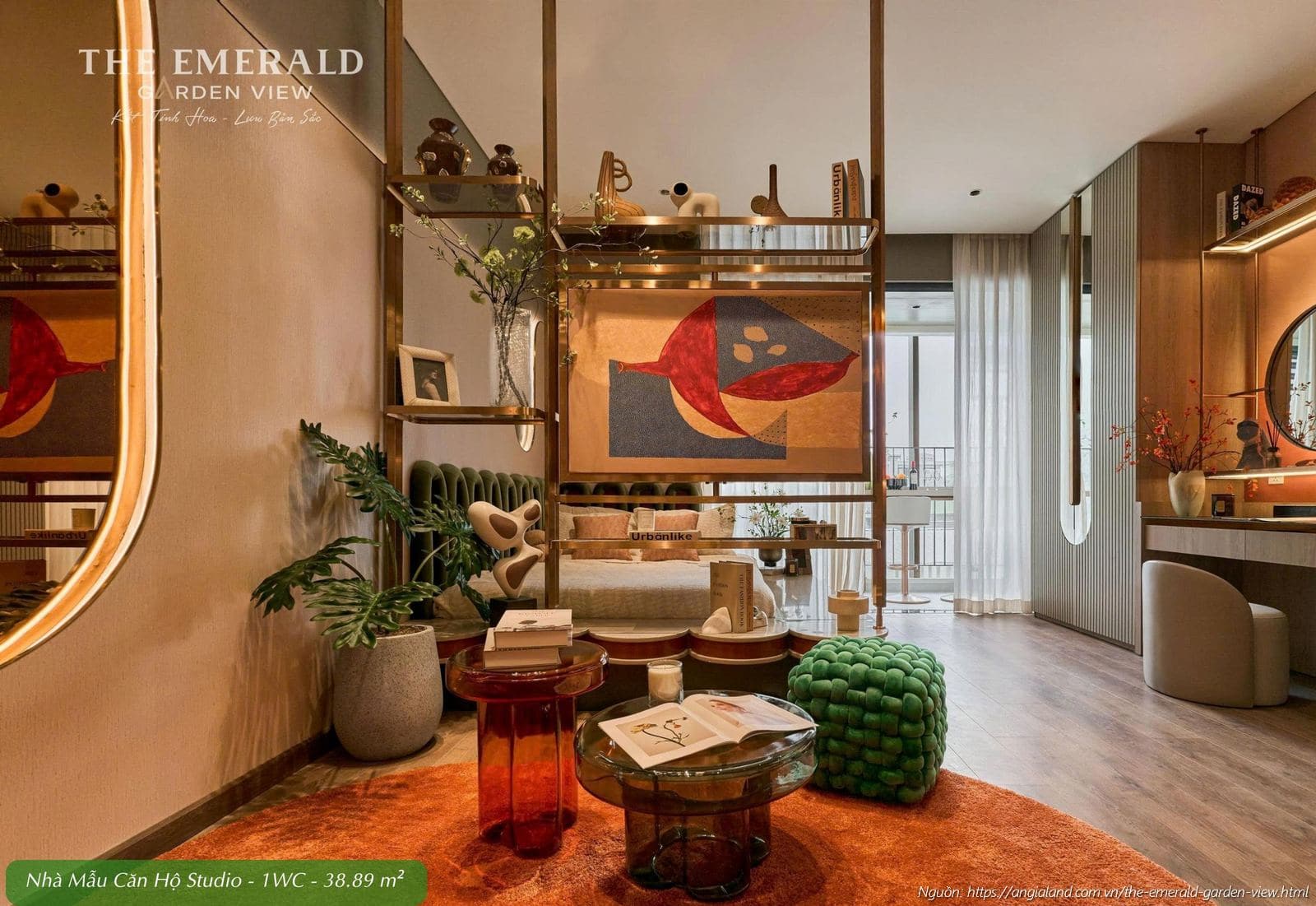 Nhà mẫu căn hộ Studio diện tích tim tường 38.89 m² dự án The Emerald Garden View