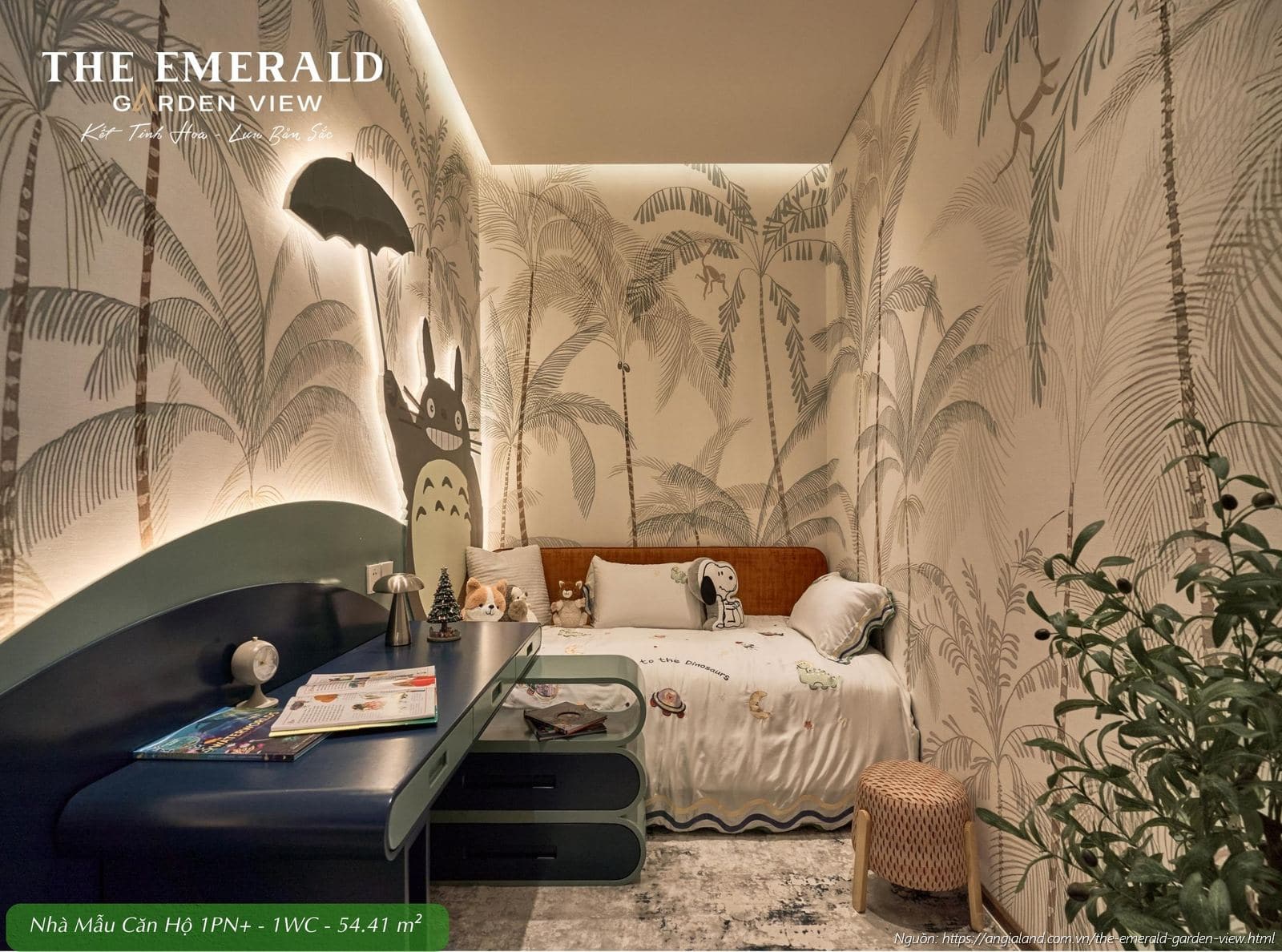 Không gian cộng thêm (+) biến tấu thành phòng ngủ nhỏ tại nhà mẫu căn hộ 1PN+ diện tích 54.41m2 The Emerald Garden View