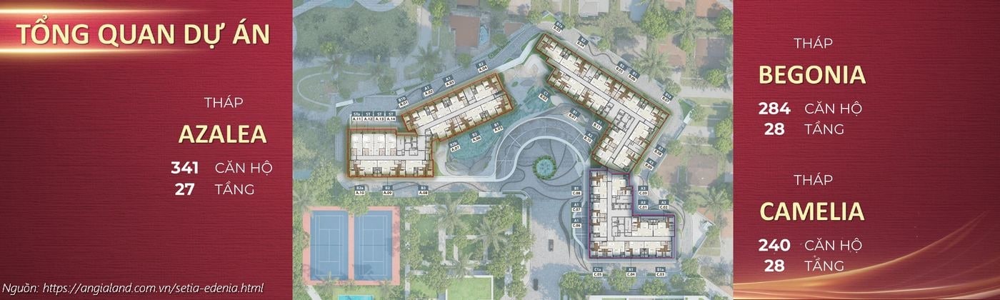 Tổng quan dự án căn hộ chung cư Setia Edenia Lái Thiêu (Tháp Azalea 341 căn, Tháp Begonia 284 căn, Tháp Camelia 240 căn)